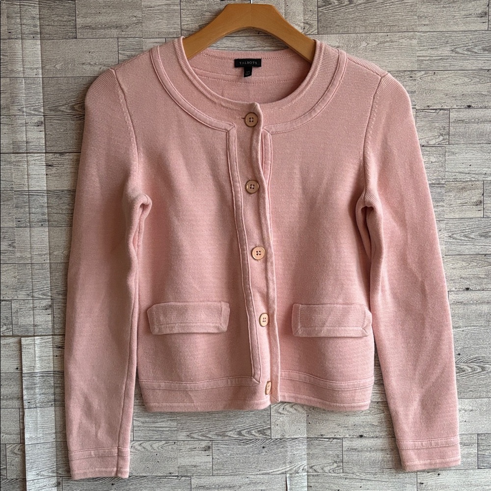 Talbots pink cardigan sweater cotton women's XS pastel spring easter